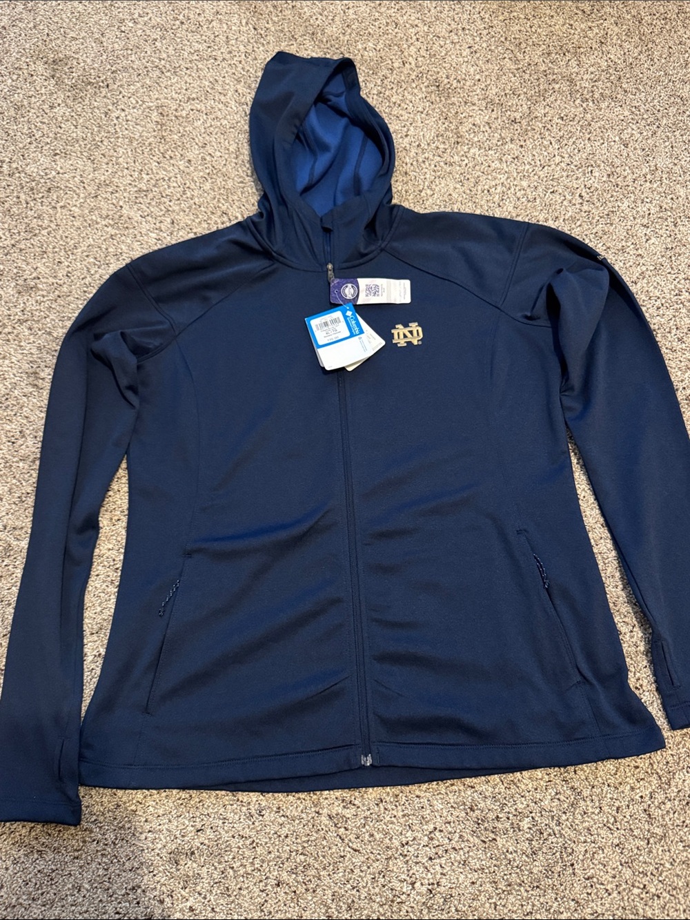 Columbia Women’s Navy Hooded FullZip Jacket- Notre Dame Uni Embroidered size XL